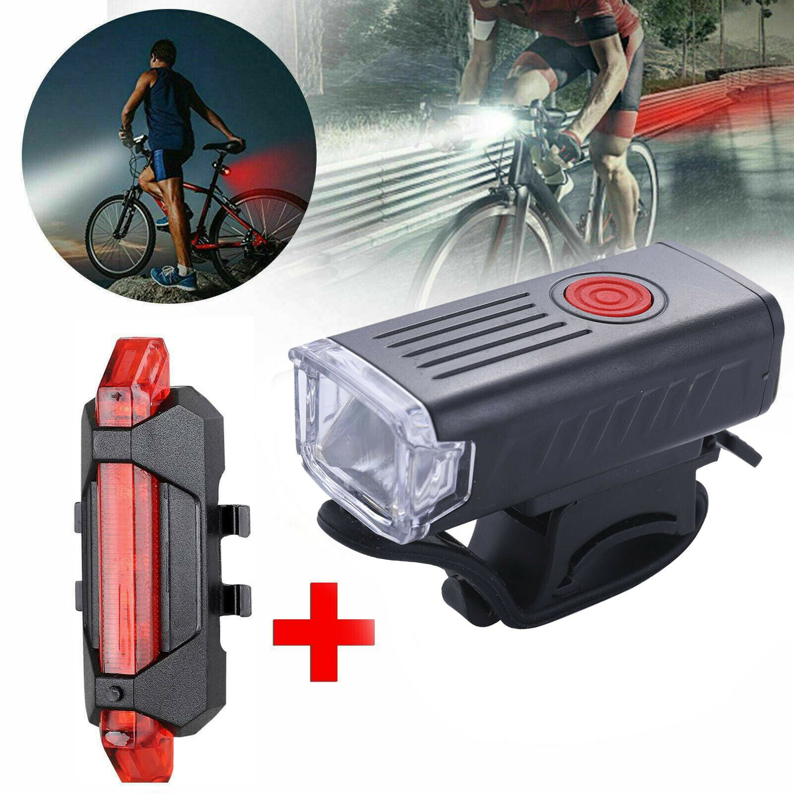 Mountain Bike Light USB Rechargeable Bicycle LED Torch Front Rear Lamp Set