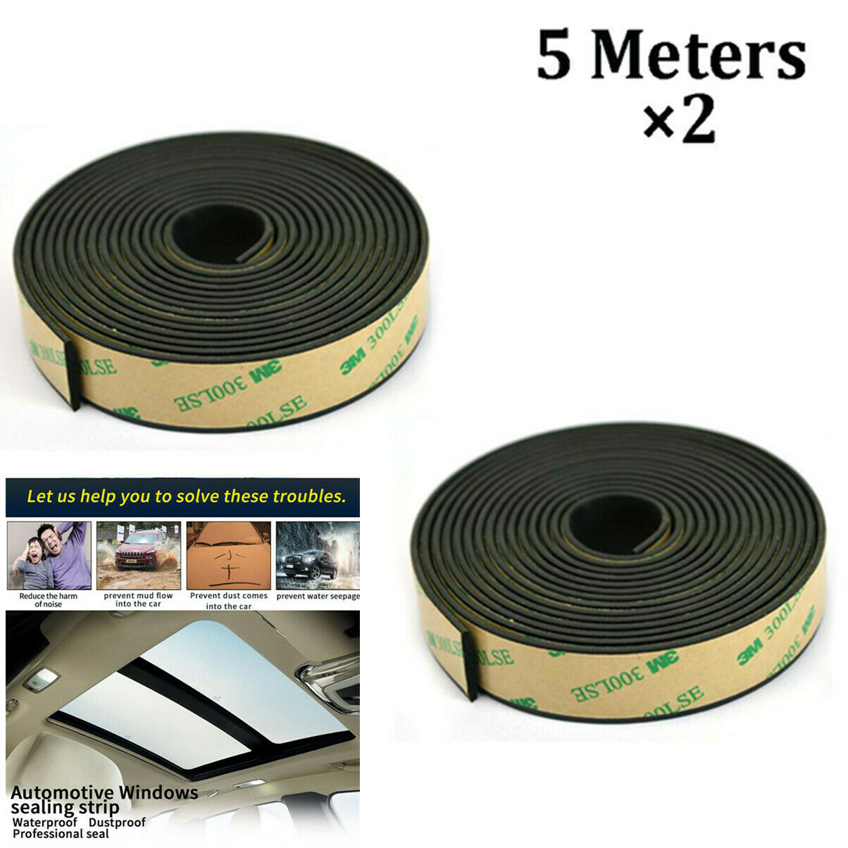 2x5M Car Window Sealant Rubber Sunroof Triangular Window Sealed Strips Seal Trim