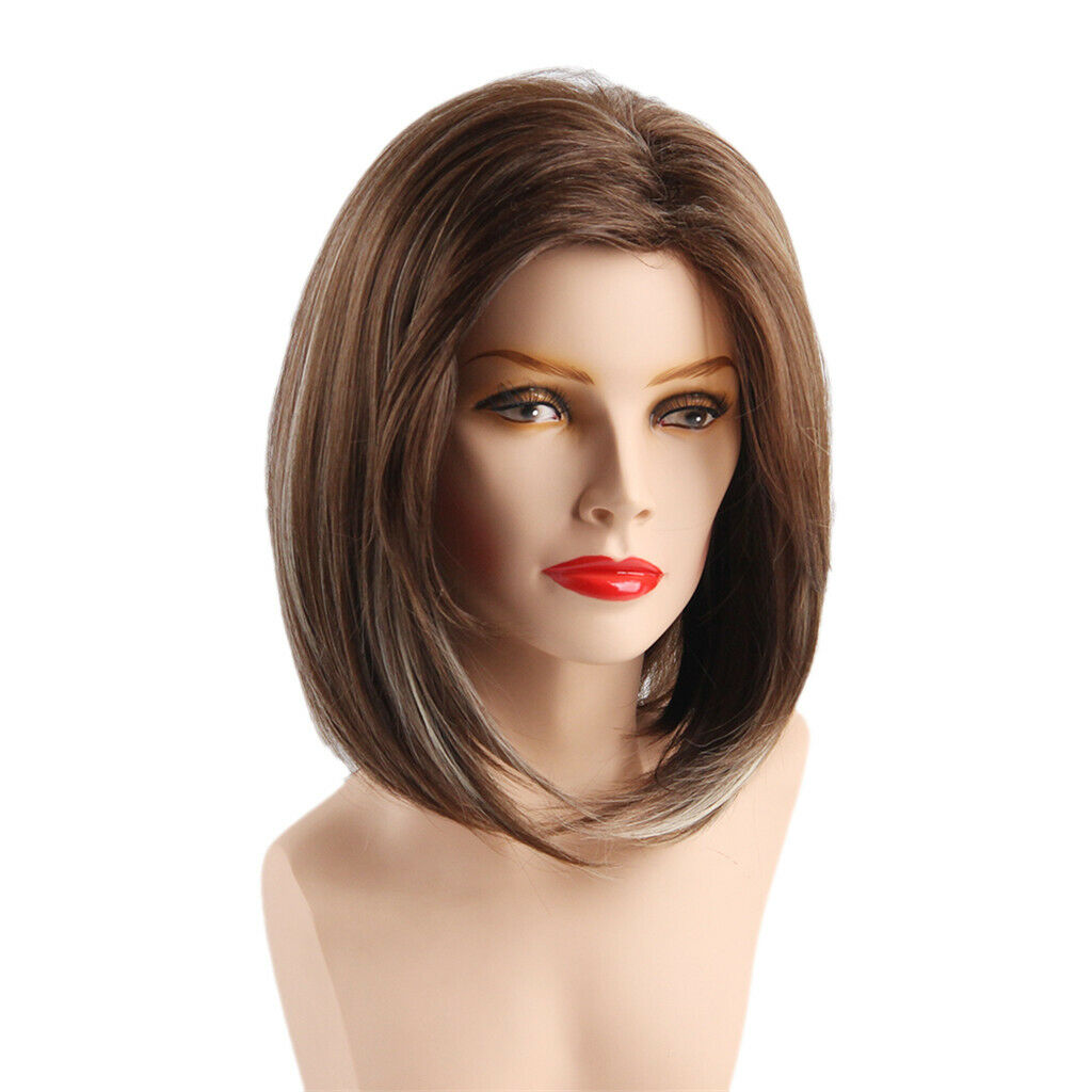14inch Grey Ombre Brown Hair Wig Synthetic Short Straight Fashion Women Bob