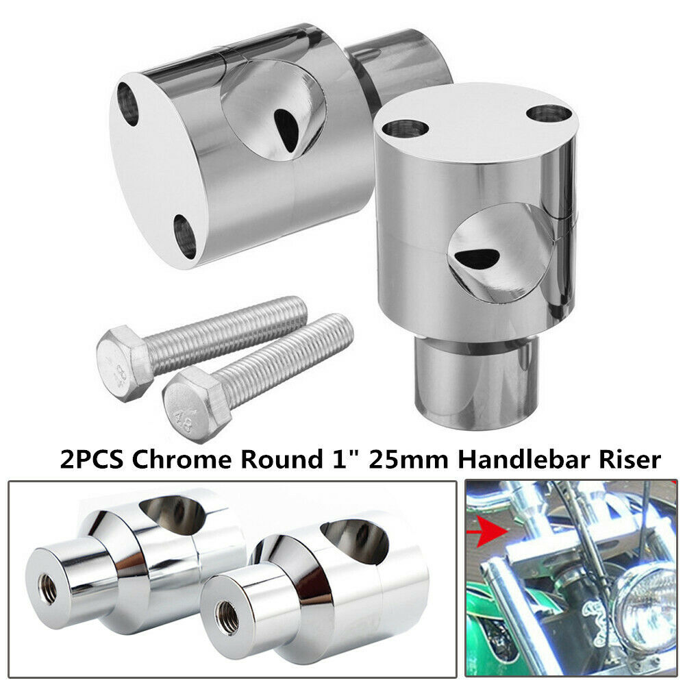 2PCS Chrome Round 25mm Handlebar Riser Universal fit For 1" bars 1/2"-13 Thread