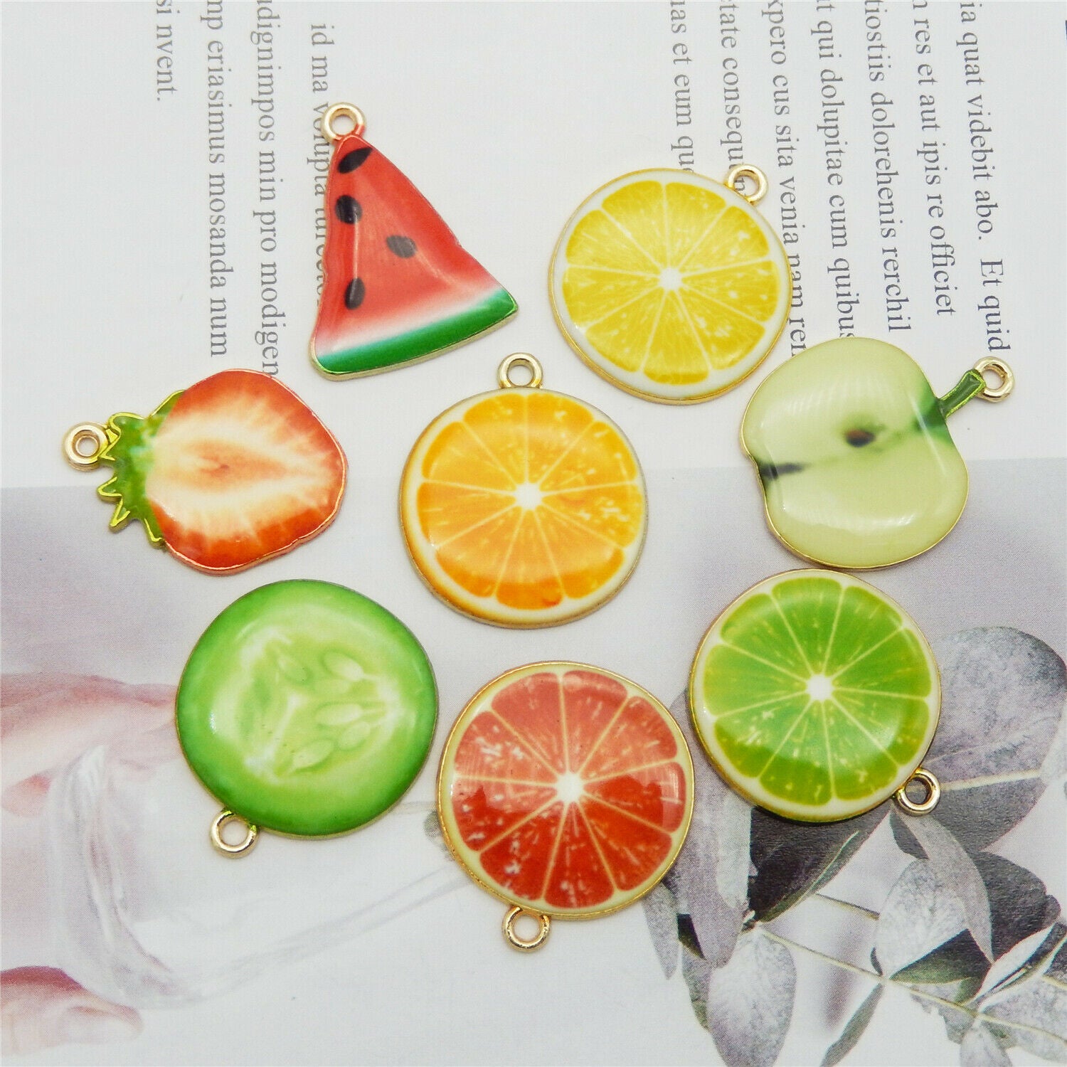 16 Mix Enamel Plated Fruit Slice Alloy Charm Pendant Dangle DIY Jewelry Crafts