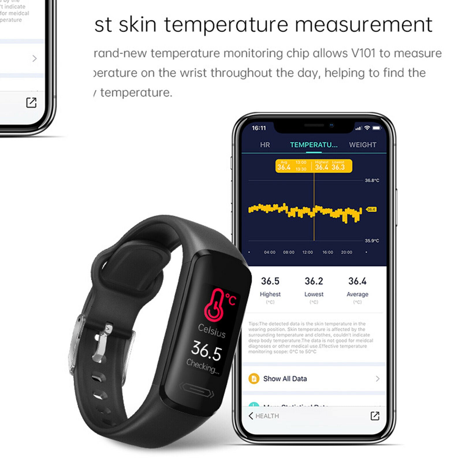 V101 Bluetooth Smartwatch Smart Watch Wristband Message Reminder Thermometer
