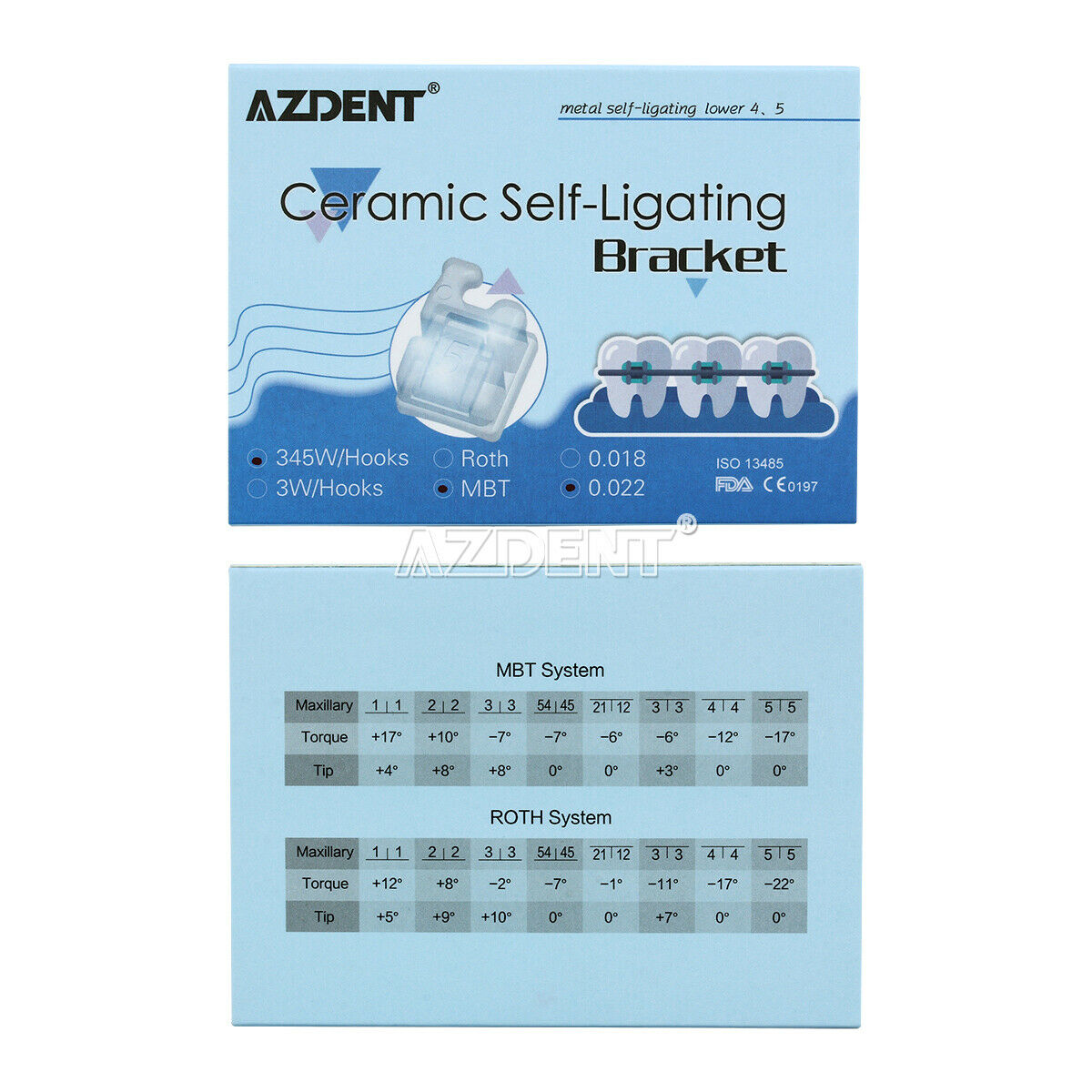5X Dental Clear Ceramic Self-ligating Brackets Braces MBT 0.022 Hook 345 AZDENT