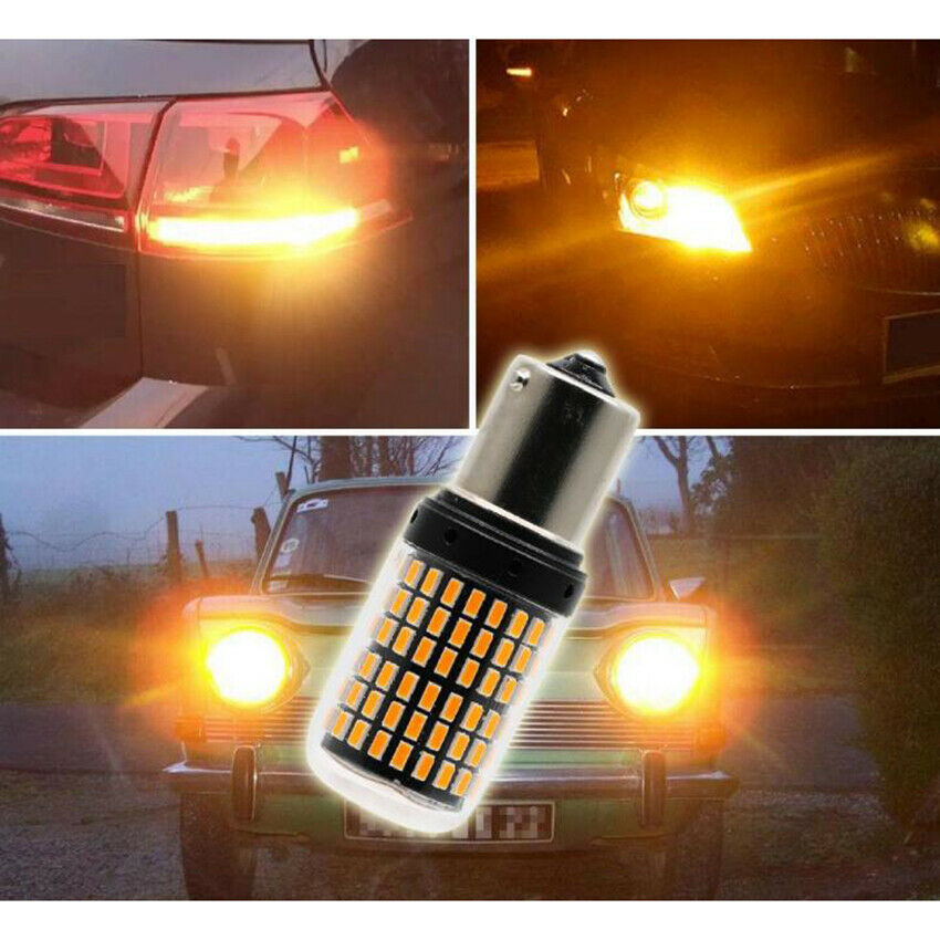 2X 1156 BA15S 3014 SMD Yellow/Amber Tail Turn Signal 144 LED Car Light Bulb Lamp