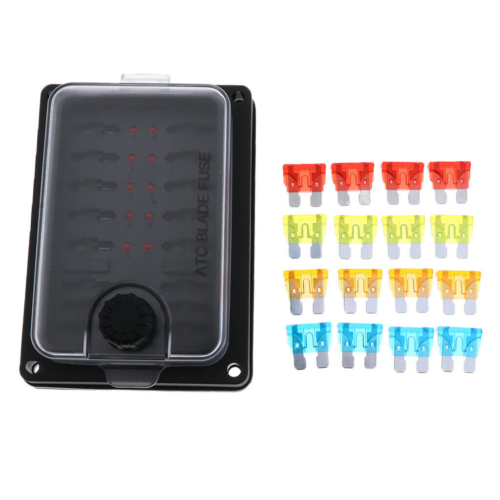 10 Way LED Waterproof Blade Fuse Box Holder Block ATC Replace For Car Boat High