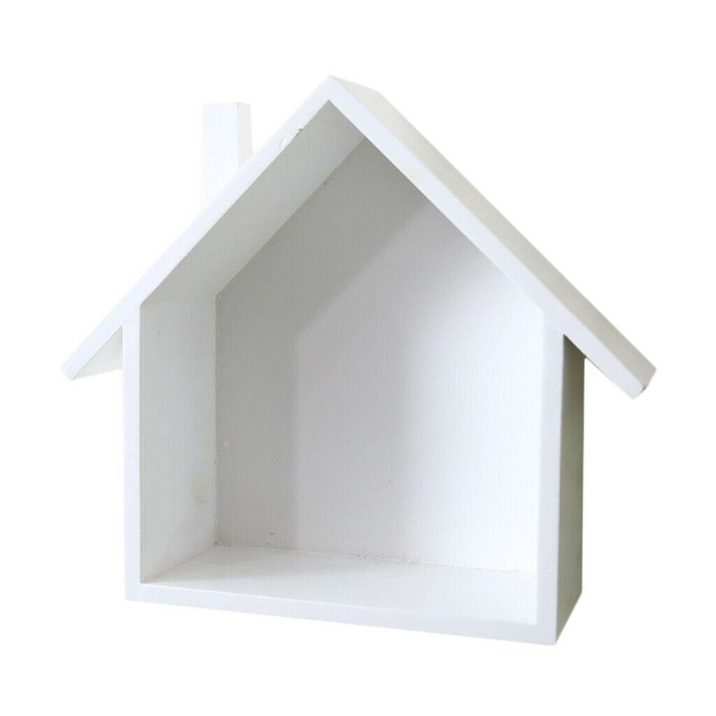 2x Wood Shelves Floating Storage Shelf Wall Decor House Shaped Blue White for
