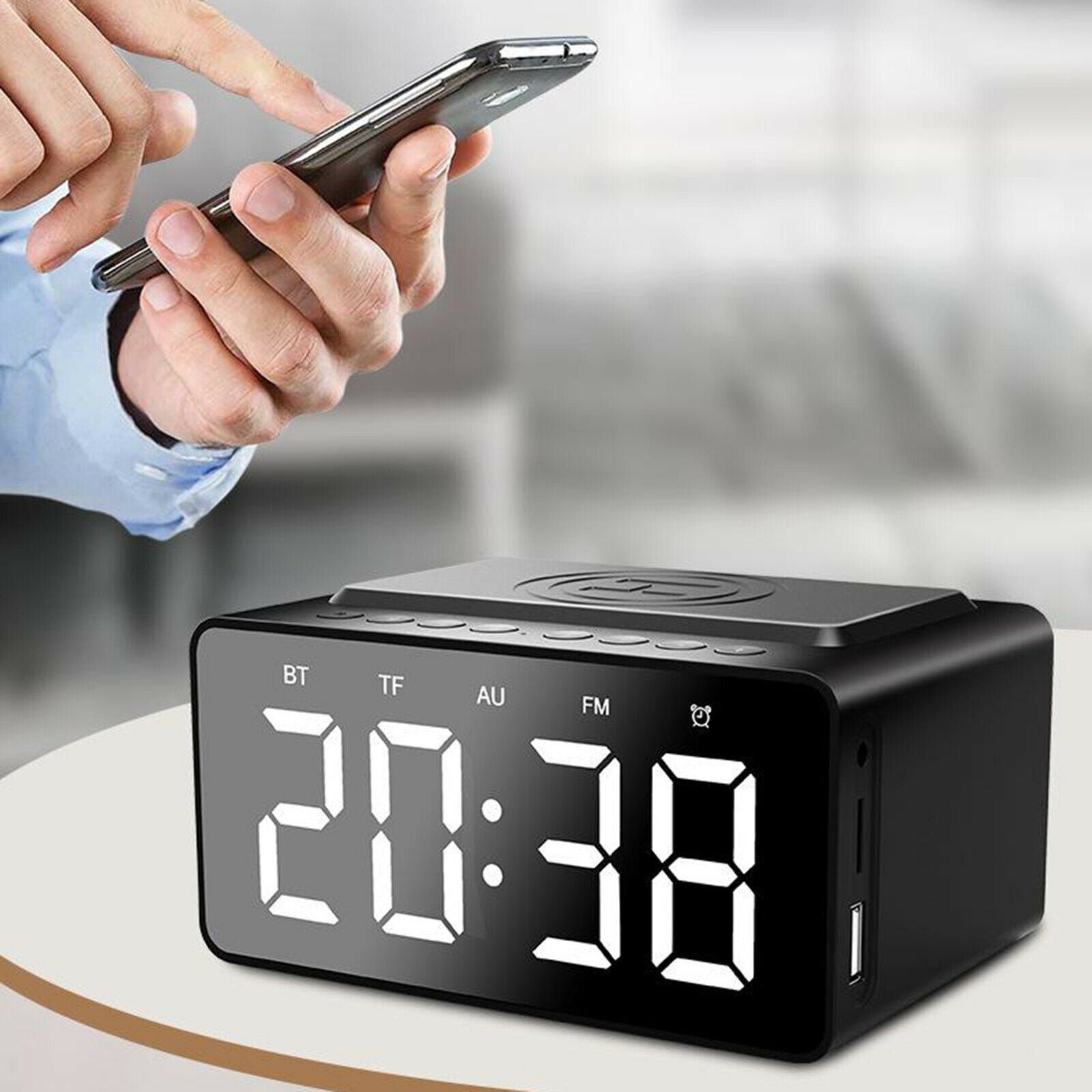 Bedside Radio Alarm Clock with USB Charger, Bluetooth Speaker, Wireless