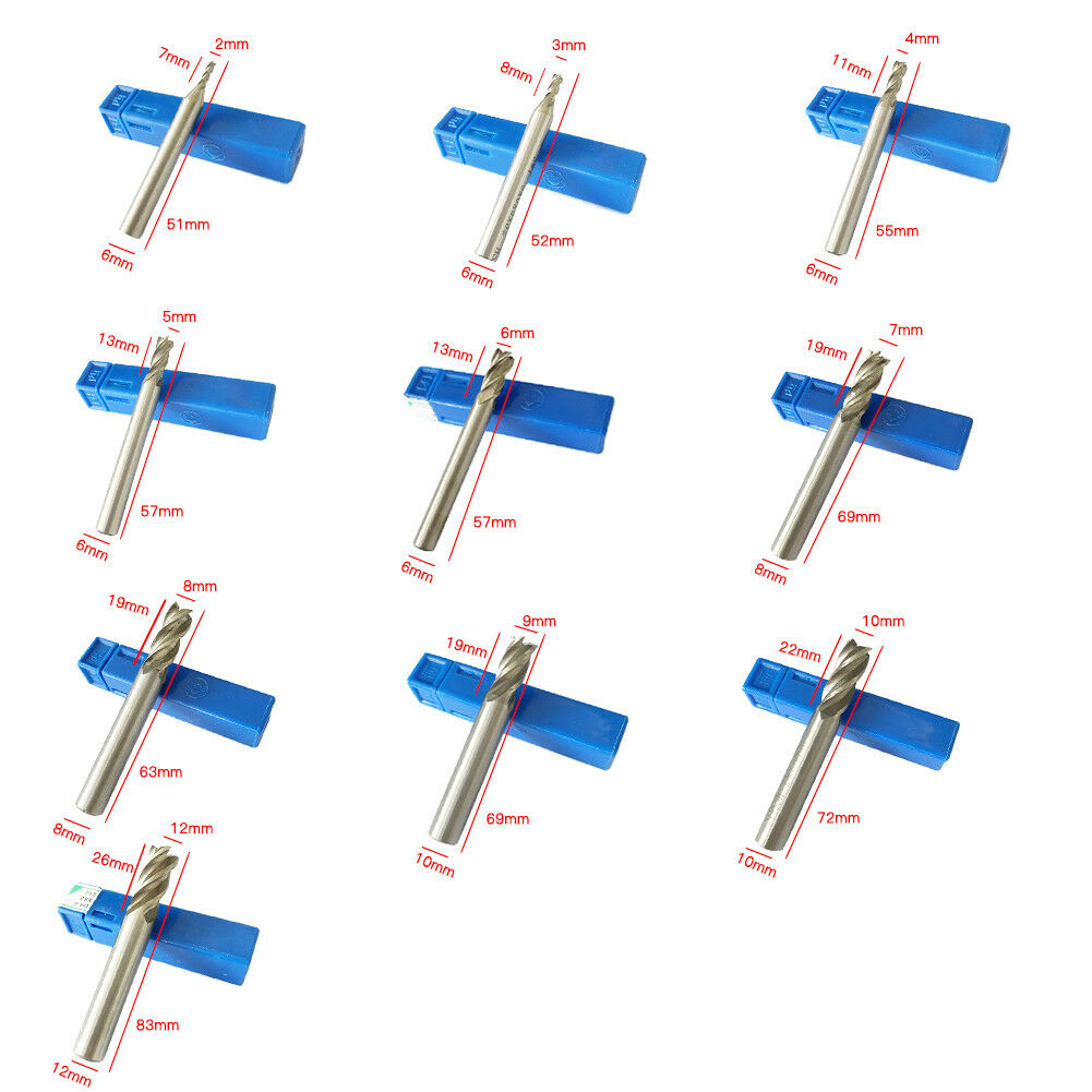 10Pcs/set 2-12mm HSS Straight Shank 4 Flute Cutter End Mill CNC Drill Bit Tool