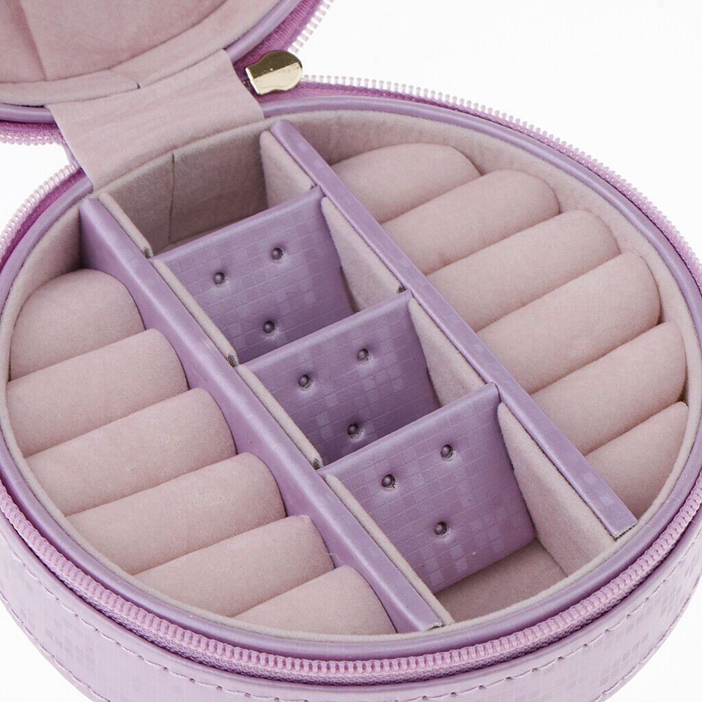 Portable Travel PU Leather Round Earrings Rings Ear Stud Jewelry Box Storage