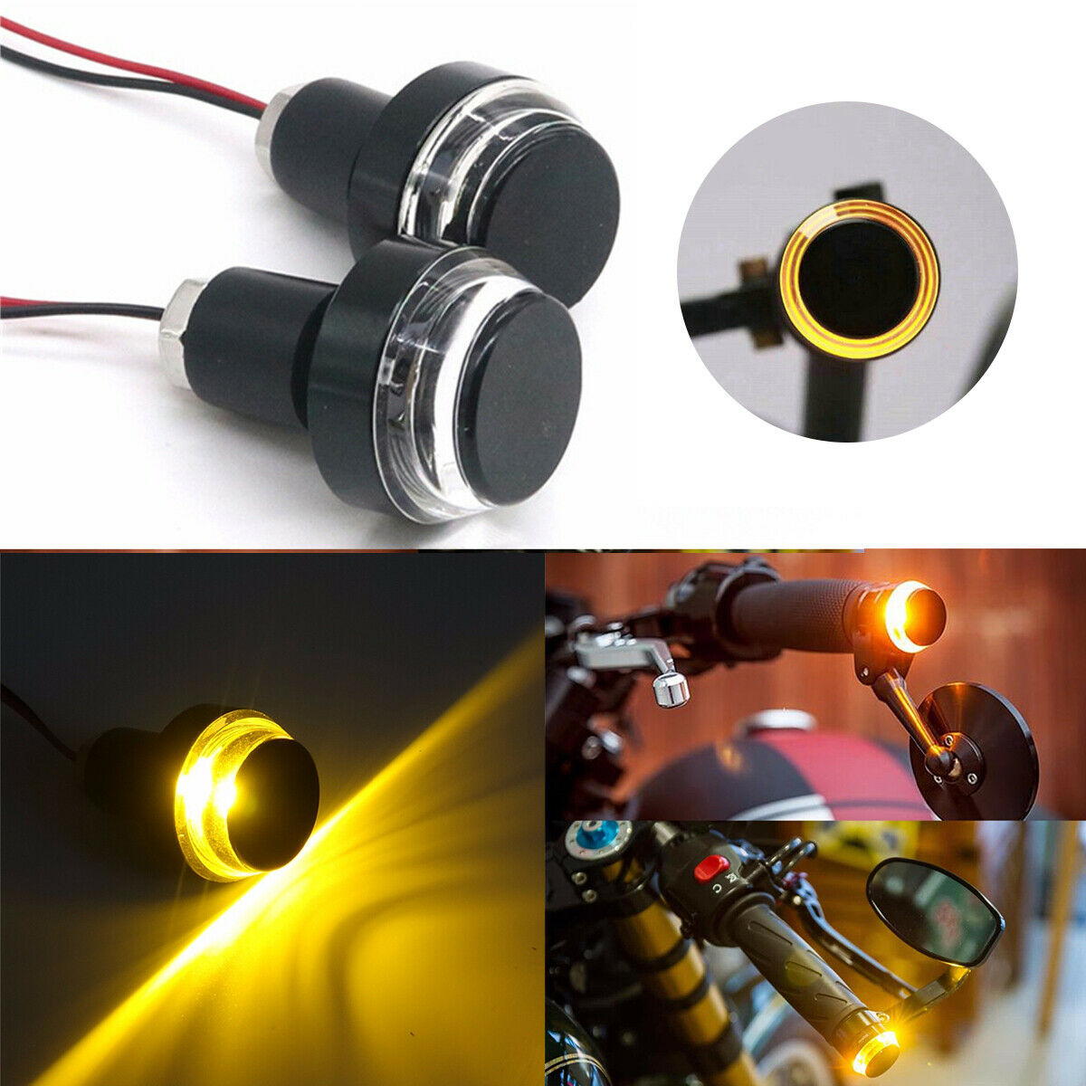Pair Motorcycle Handlebar LED Turn Signal Corner Light Warning Lamp Amber 12V