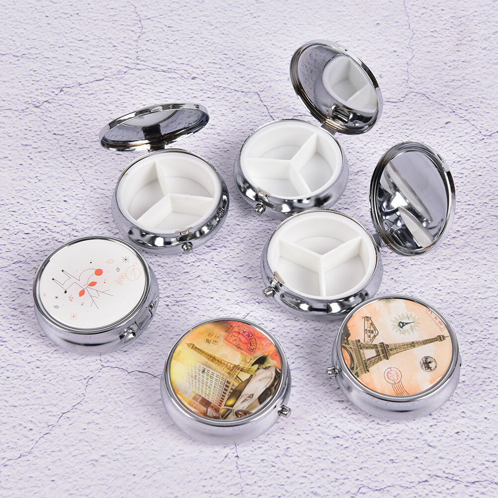 New Metal Folding pill case Medicine Organizer Box Makeup Storage Contain.l8