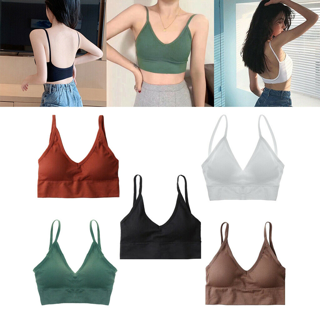 5x Womens Nylon V Neck Padded Bralette Comfort Bra Bustier Yoga Bra Set