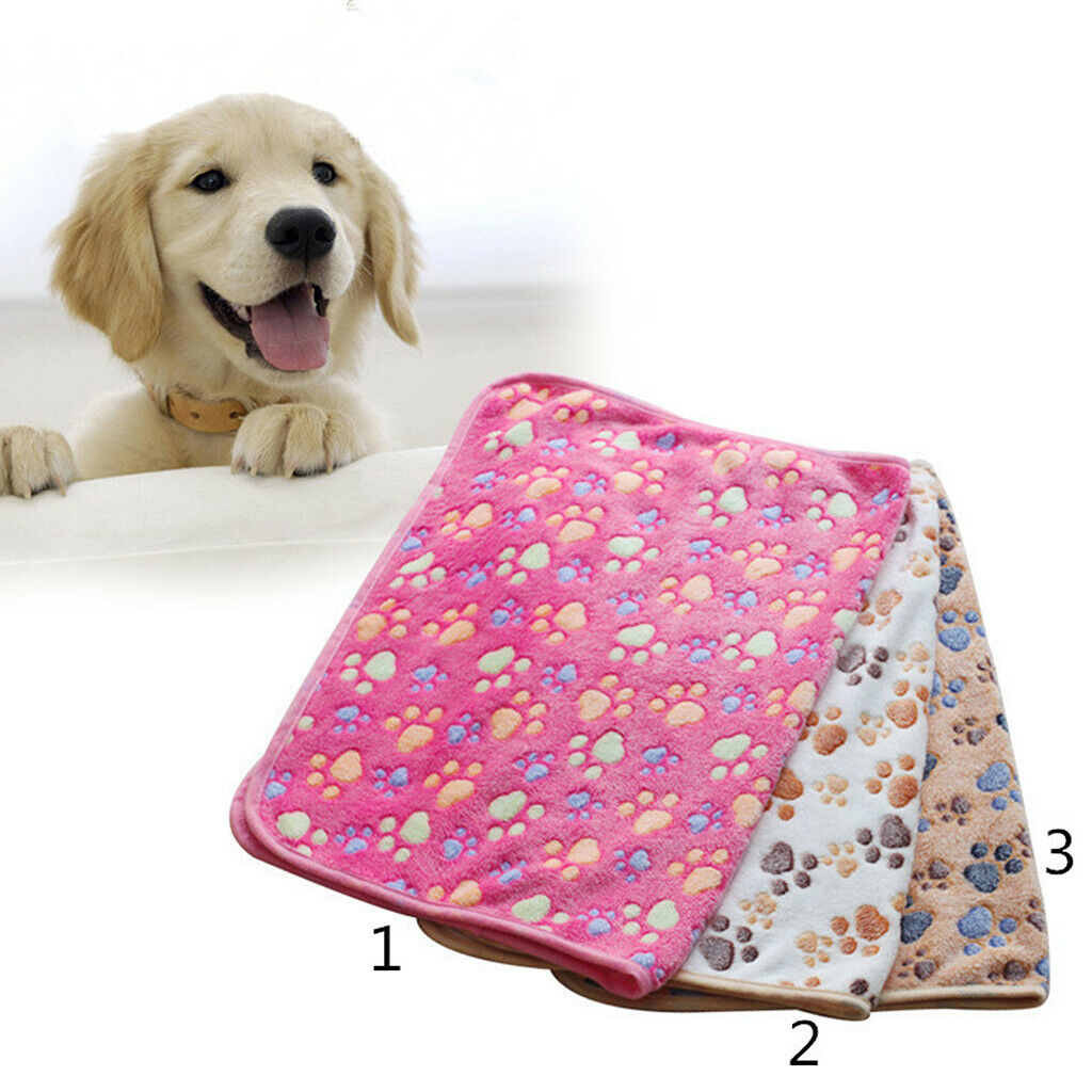 Warm Red Cartoon Paw Print Cushion for Puppy Fleece Soft Blanket Bed Mat--S