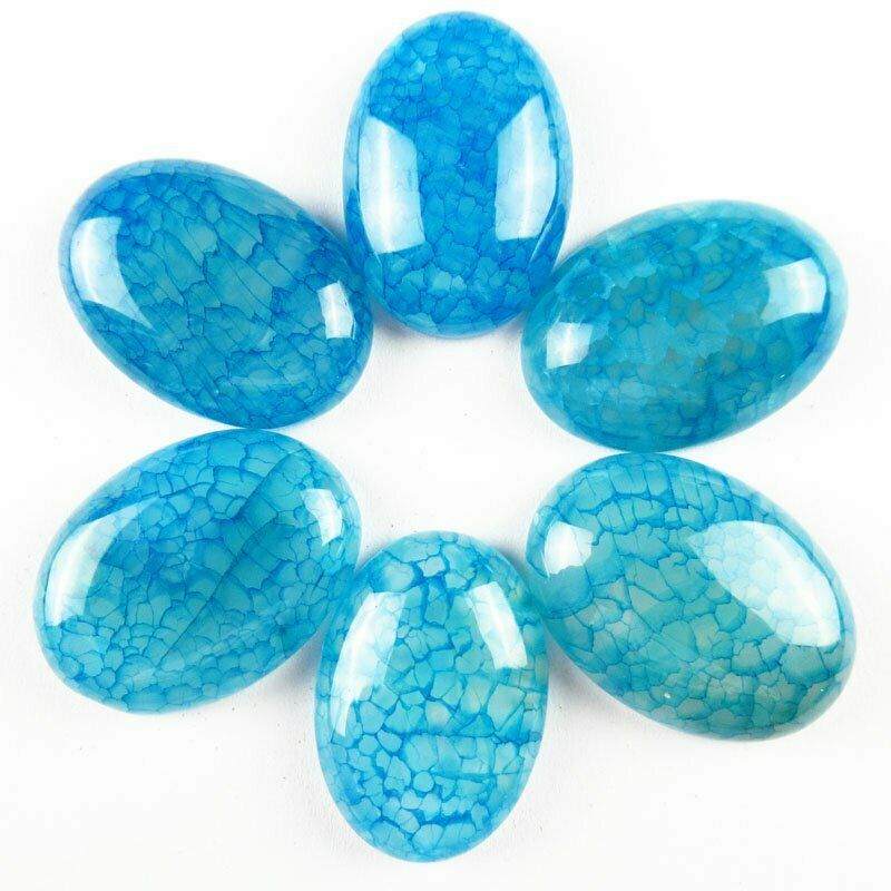 8pcs 25x18x6mm Blue Dragon Veins Agate 37g Oval Cab Cabochon A-276JM