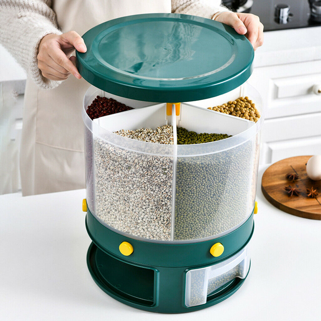 Rice Dispenser Cereal Storage Container Box Case 6-Grid Rotating with Lid
