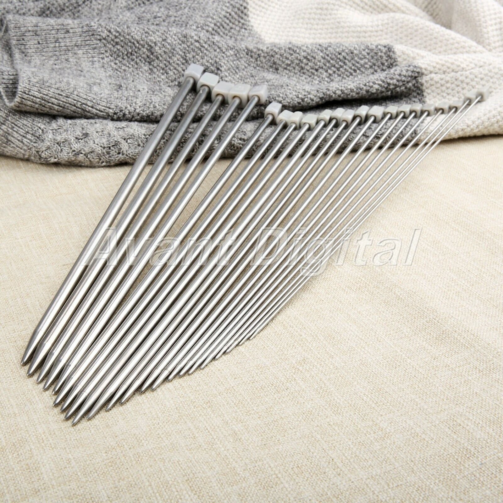 11 Pairs 2.0-8.0mm 36cm Stainless Steel Single Pointed Knitting Needles Craft