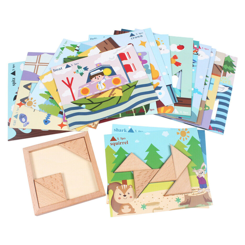 Wooden Triangle Jigsaws Blocks Montessori Puzzles Sorting Toys for Kids