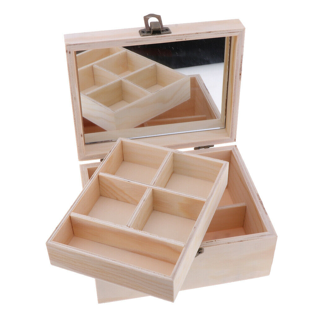 Wood Box Jewelry Case Wedding Gift Makeup Cosmetic Earrings Rings Rangement