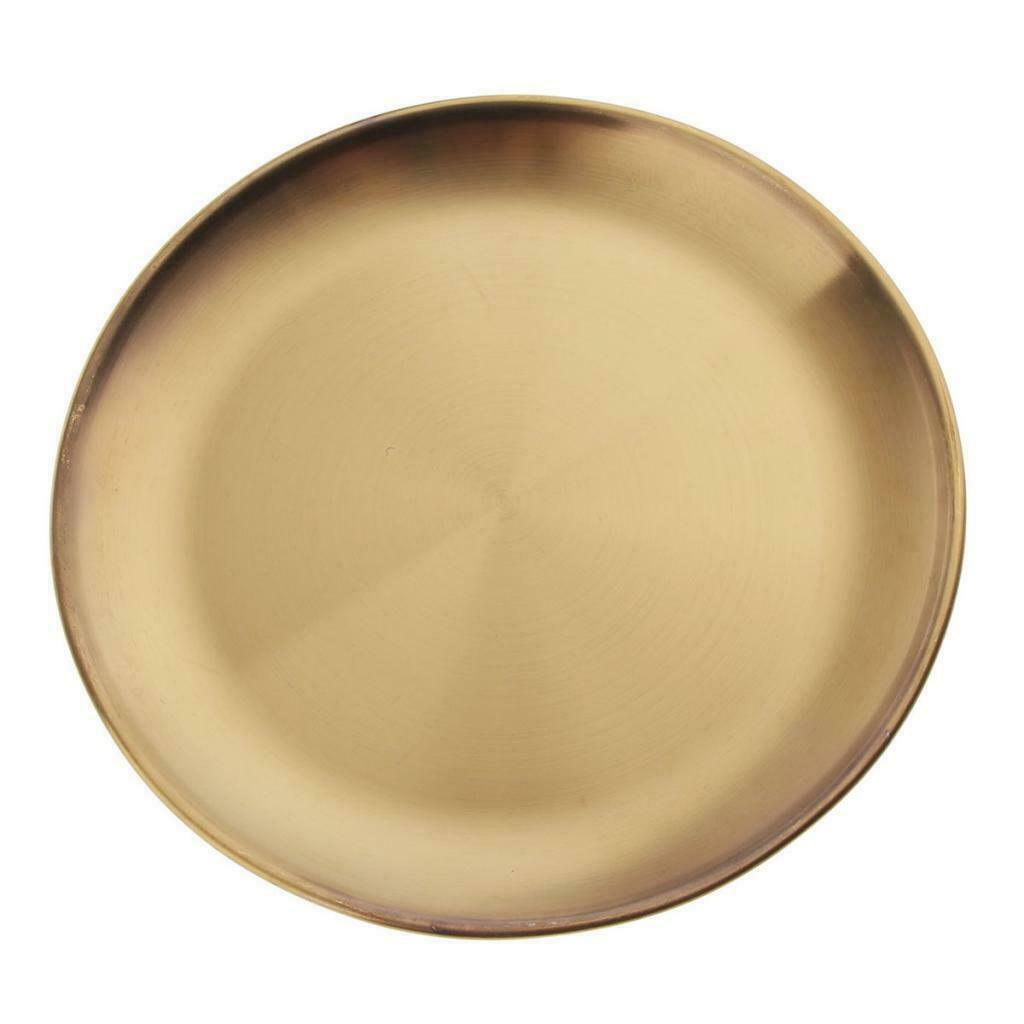 3 Pieces Stainless Steel Dinner Plate Round Golden Dish Tableware 9" in Dia