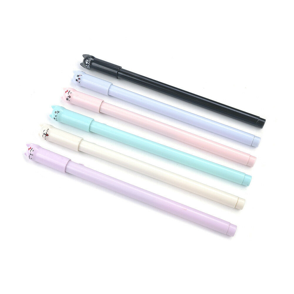 6PCS 0.5mm Cat Gel Pen Black Ink Pen Lovely Stationery School Office Supplies