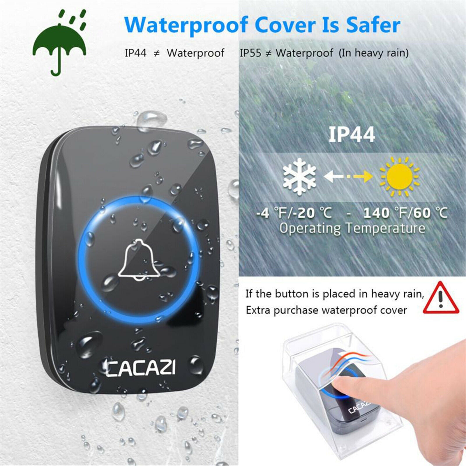 Wireless Door Bell Transmitter Kit Waterproof for Home Office UK Black