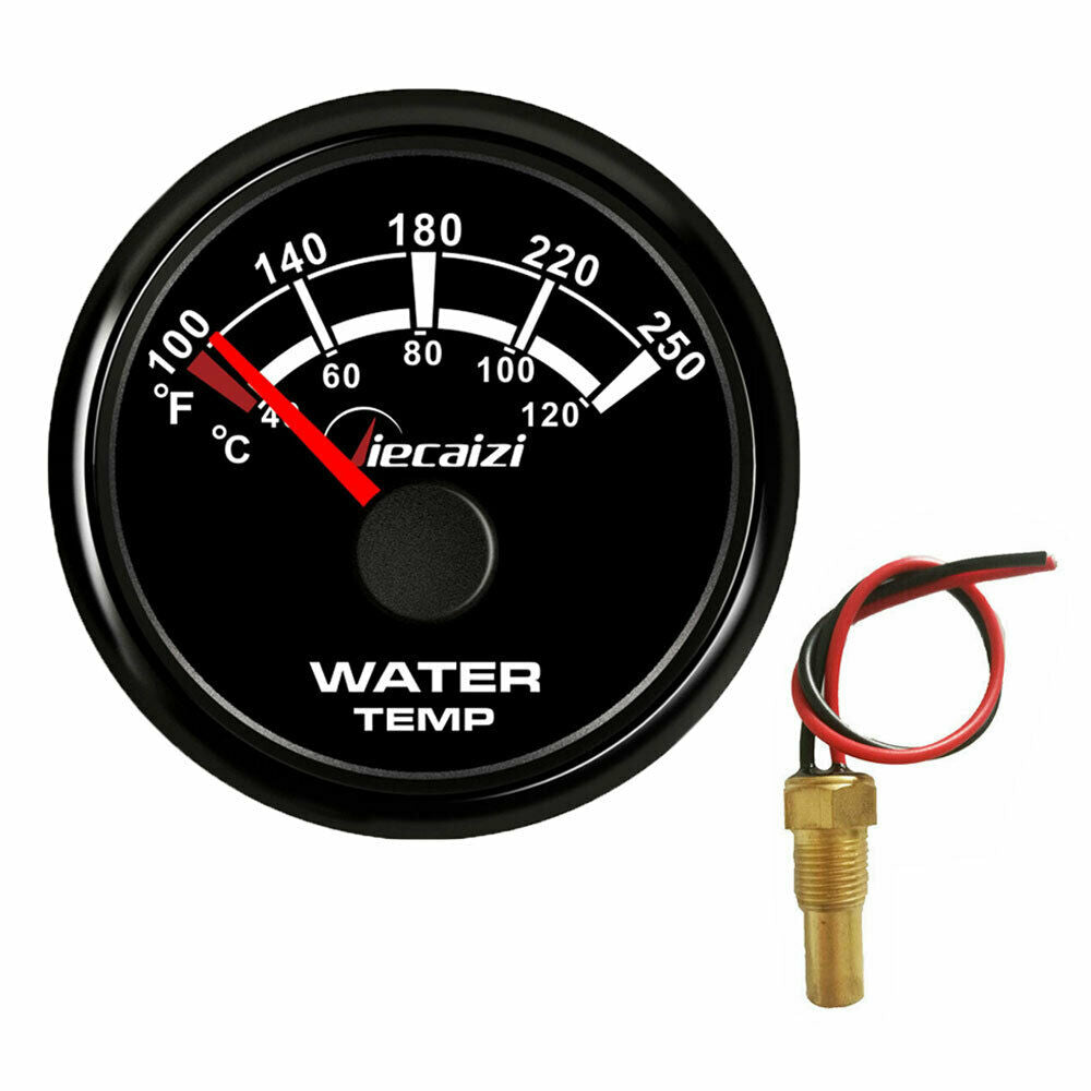52mm 2-1/16" black water temp gauge with sender 100-250F 40-120C for auto marine