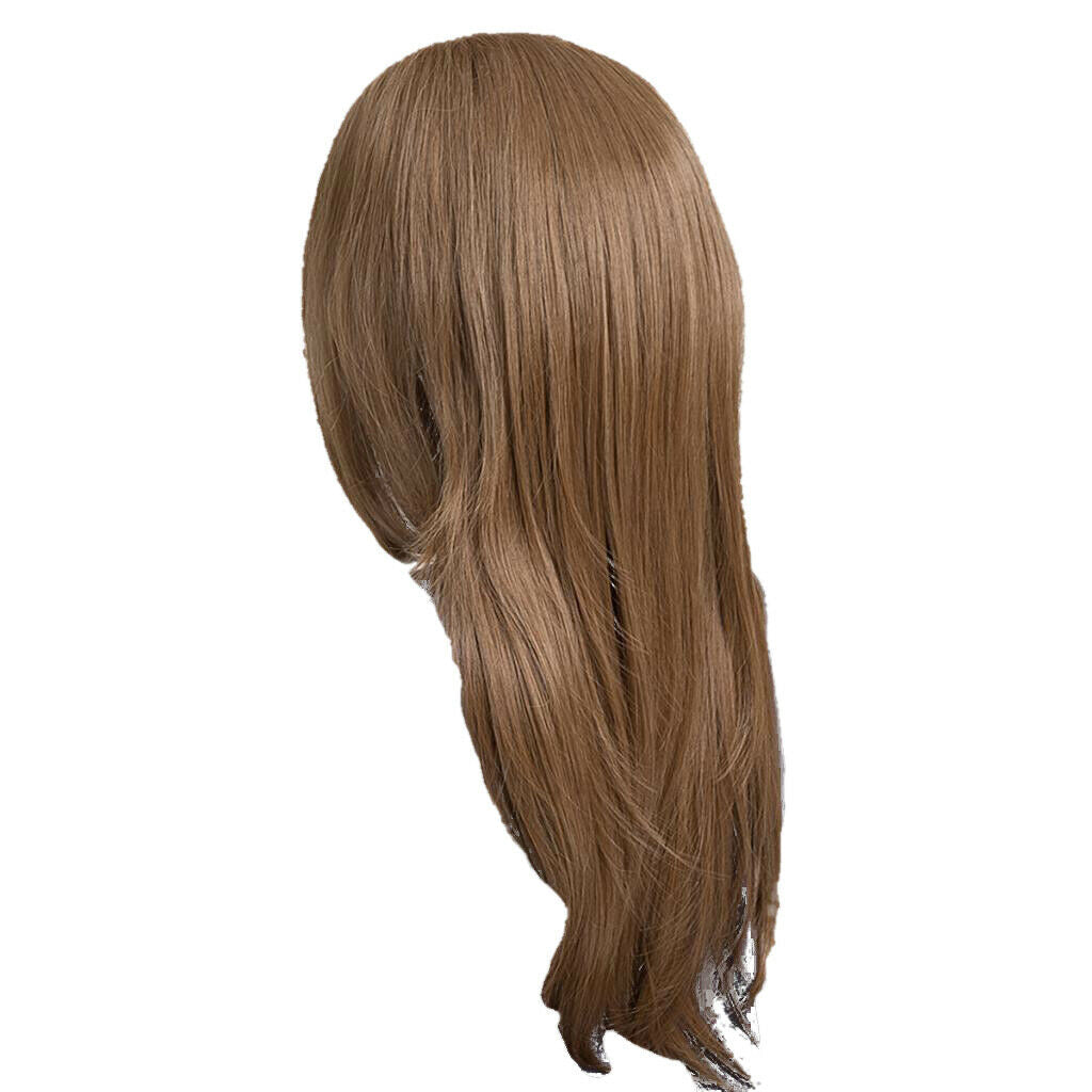Women Side Parting Brown Long Natural Wave Straight Synthetic Hair Full Wig
