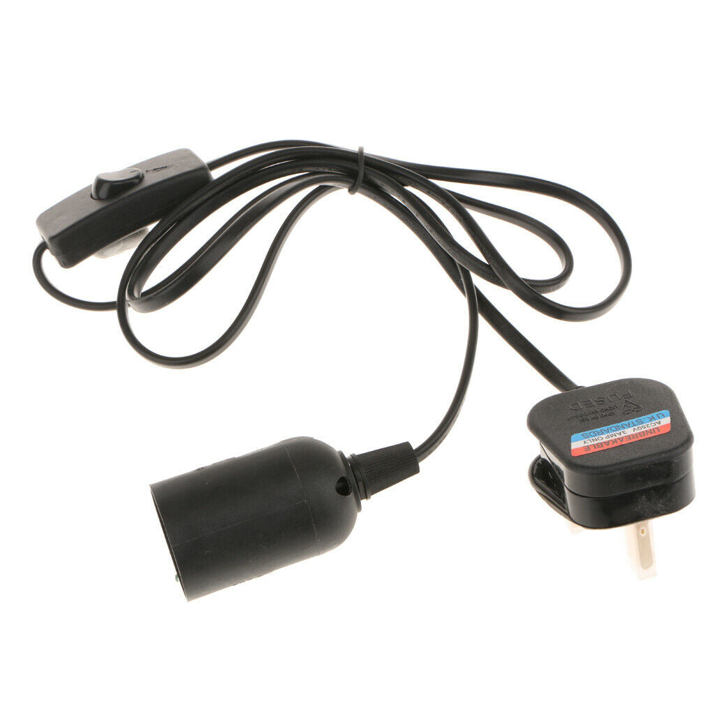 E27 Screw Lamp Holder Socket Black Pendant Fitting Cord w/ Switch 220V