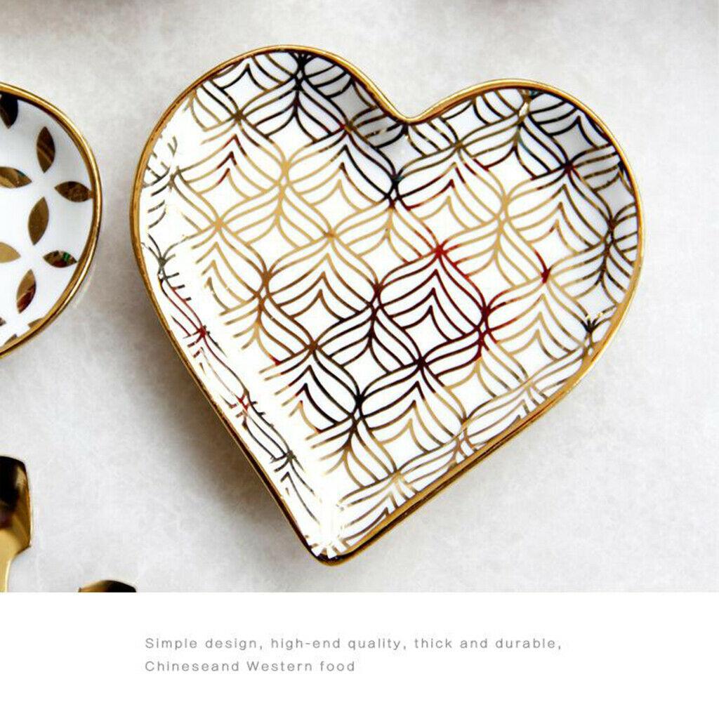 2X Ceramic Dish Plate Moasic Pattern Dish w/ Golden Trim for Rings Style-04