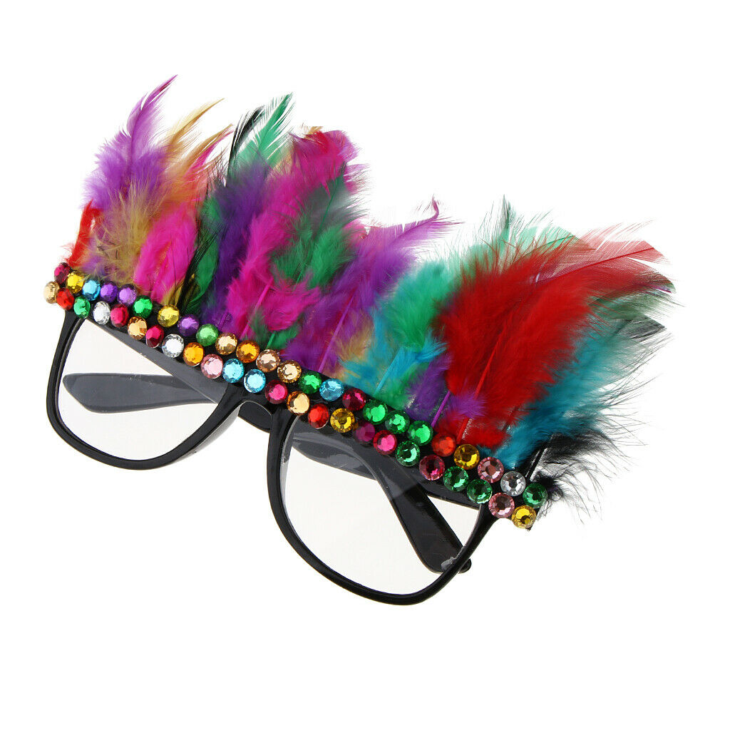 Festival Colorful Feather Rhinestone Glasses Christmas   Party Sunglasses