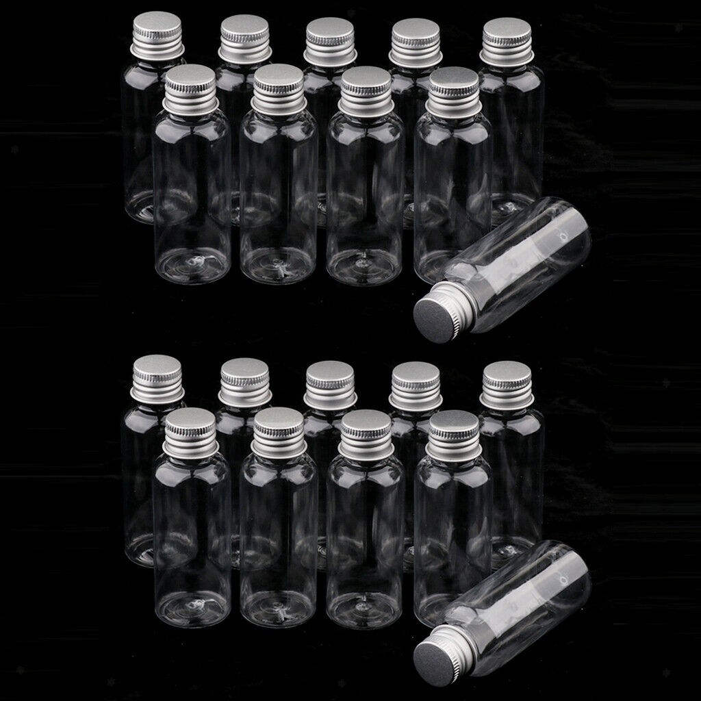 20Pcs 50ml Clear Plastic Bottle Aluminum   Condiment Lotion Storage Vials