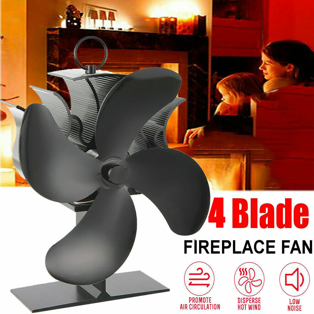 4-Blades Heat Powered Wood Stove Fan Wood Log Burner Eco-Friendly Fireplace Fan