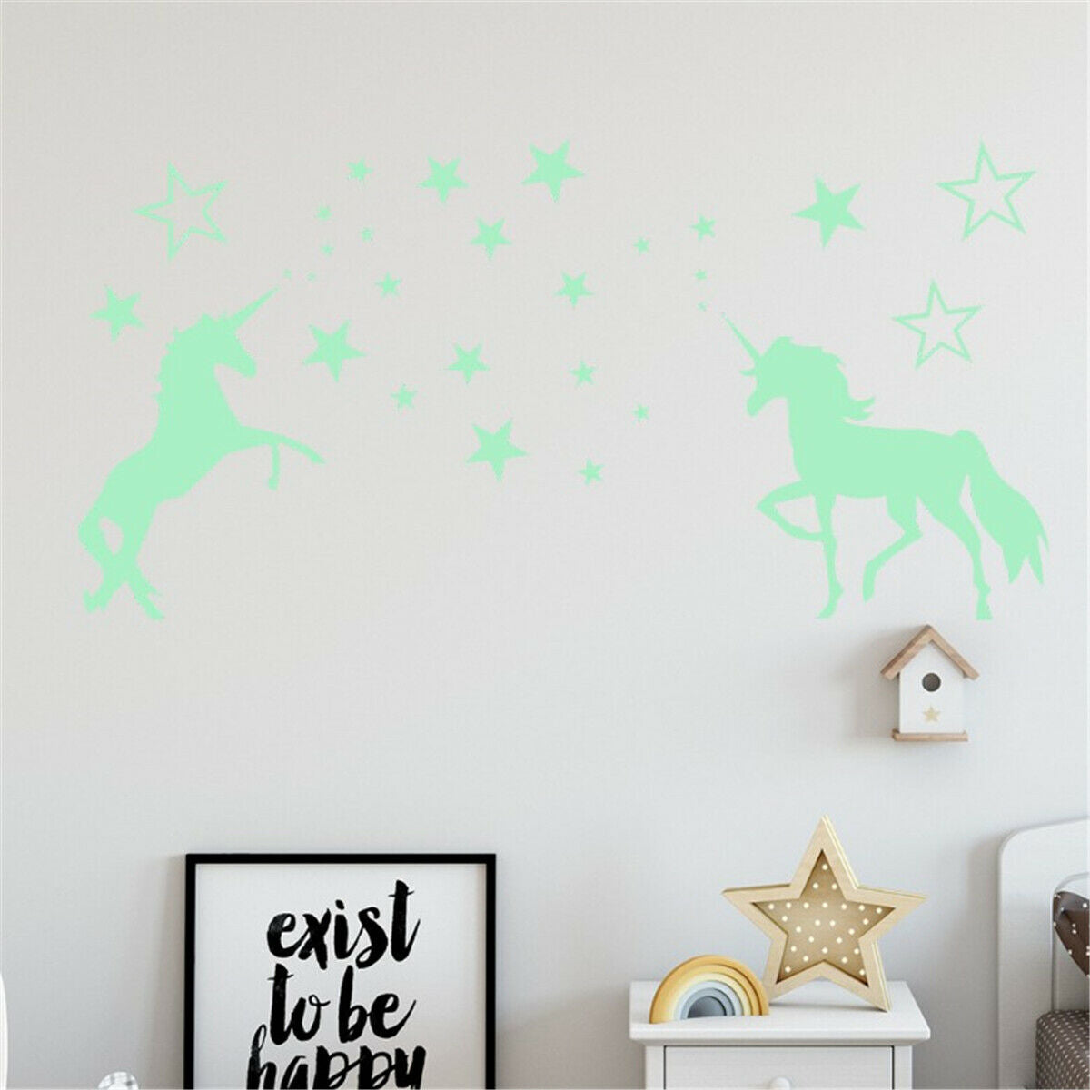 Unicorn & Stars Glow In The Dark Wall Stickers Decals Home Living Room Decor