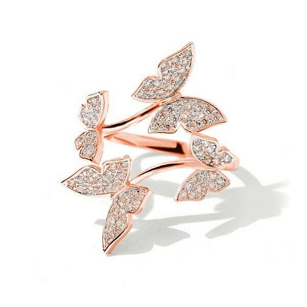 Rings Butterfly Crystal Rhinestone Adjustable Open Ring For Women Girls