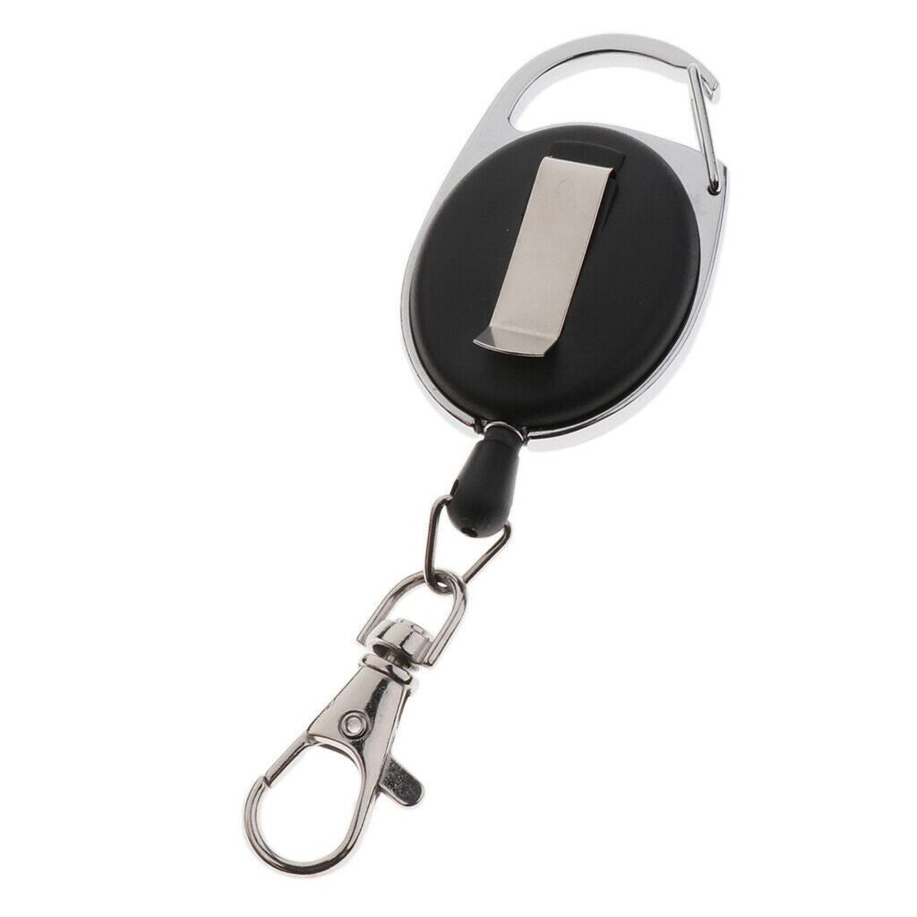 2x Black Retractable Key Reel - Recoil Cord Key Ring Pull Chain Belt Clip