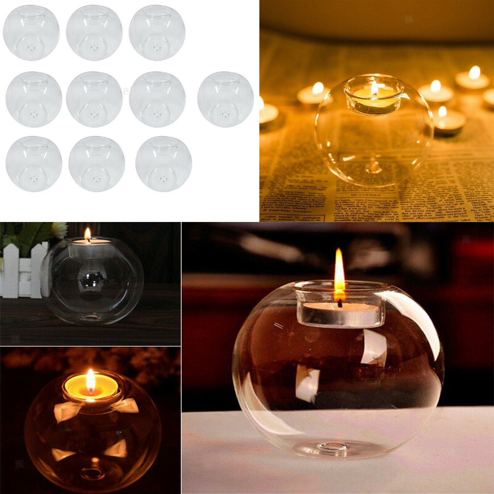 10pcs Thermal Glass Ball Tealight Candle Holder Holiday Wedding Decor 8cm