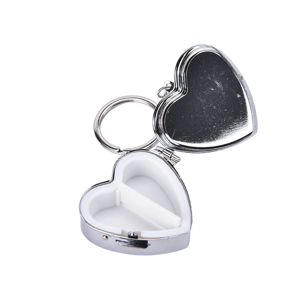 Metal Heart Travel Pill Box Medicine Container Case Storage Holder Keychai.l8