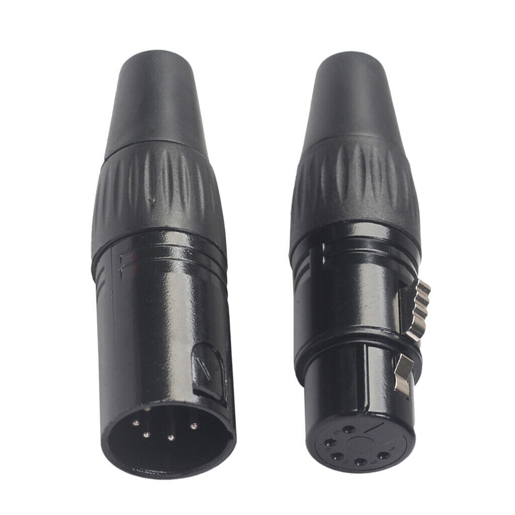 2Pcs Black 5 Pins Audio Video RCA Adapter Plug Microphone Audio Connector