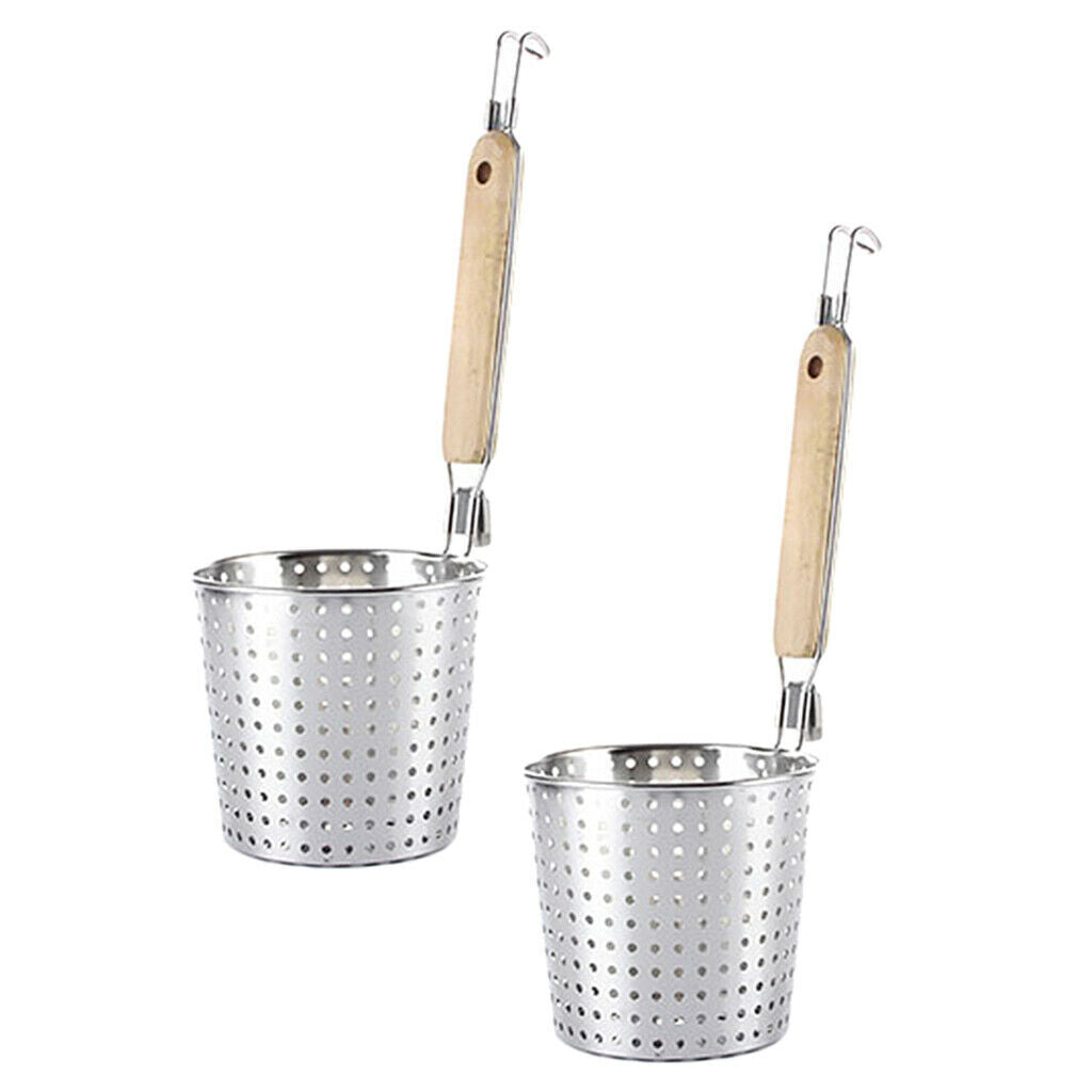 2 Pack Kitchen Noodle Strainer with Hook, Stainless Steel, Deep Fry Basket