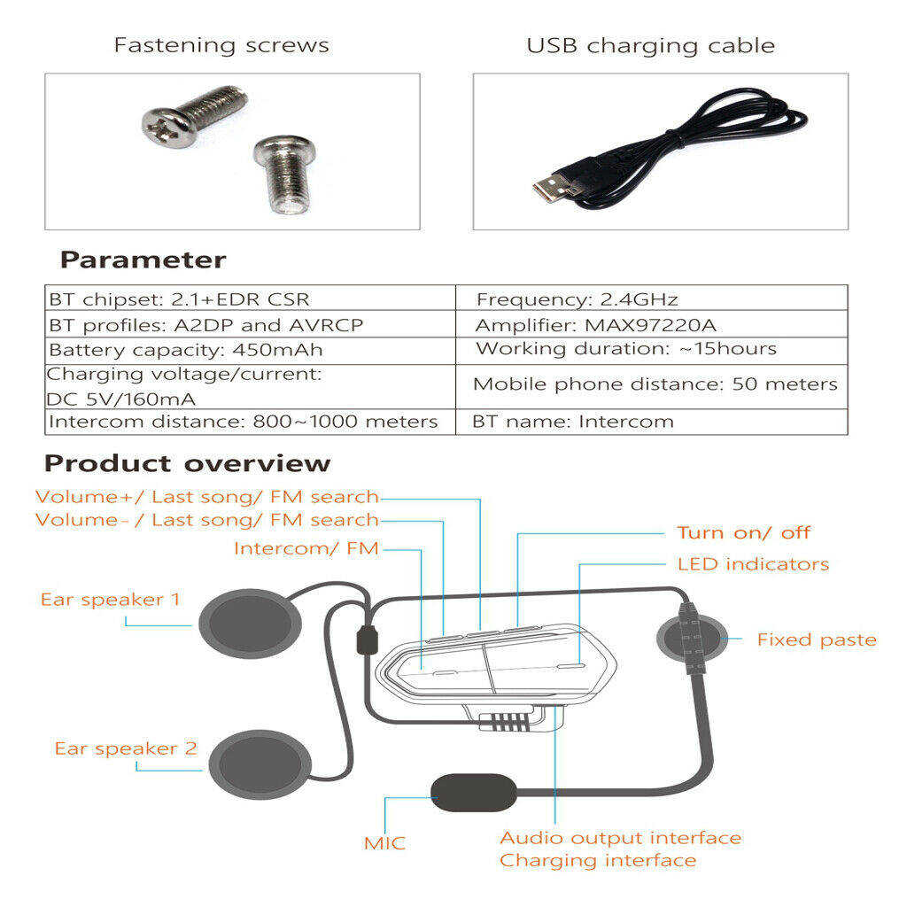 Bluetooth Intercom Intercom Headset For Motorcycle Helmet BT 2 Riders 1000 M