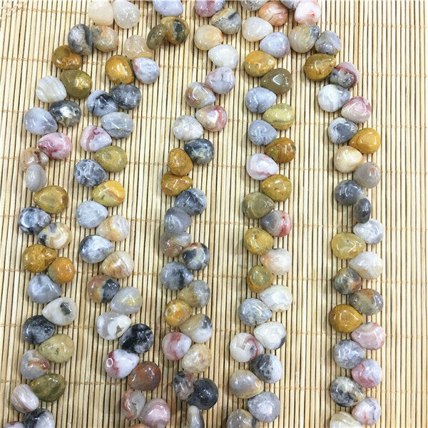 1 Strand/33Pcs 12x10x5mm Yellow&Gray Crazy Lace Agate Teardrop Loose Beads HH484