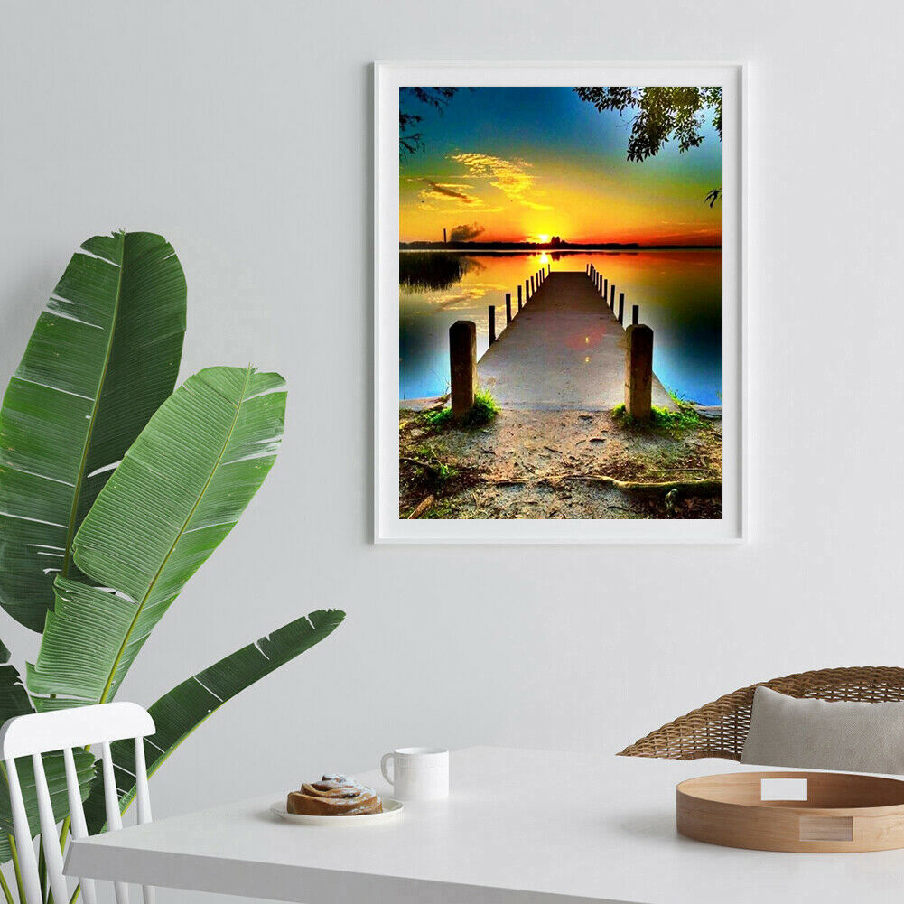 Sunset Bridge 5D Full Drill Round Diamond Painting Cross Stitch Mosaic Art @
