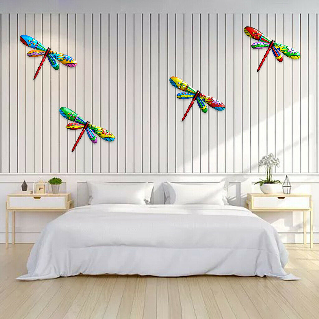 P4cs Metal Dragonfly Wall Decor Outdoor Statues Fence Hanging Decoration