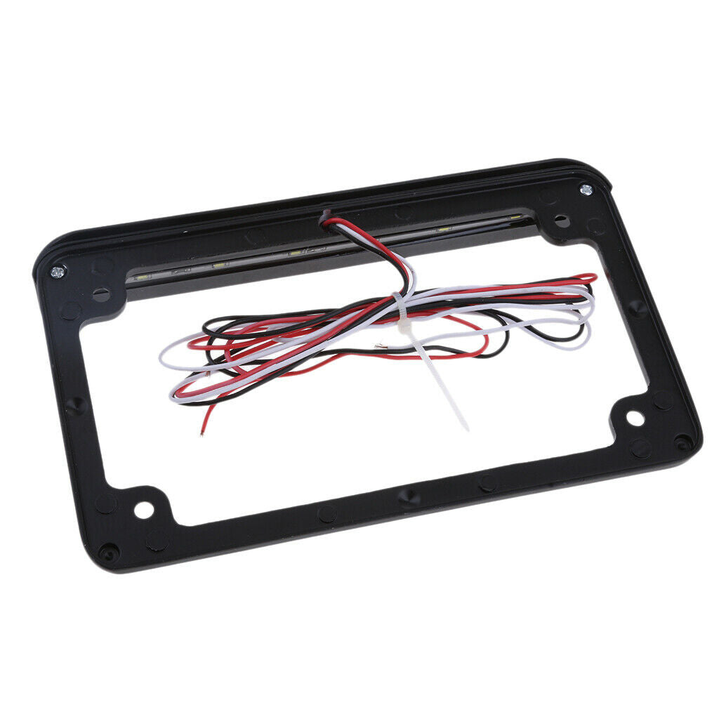 Universal Motorcycle Black Aluminum License Plate Frame With LED Brake Light