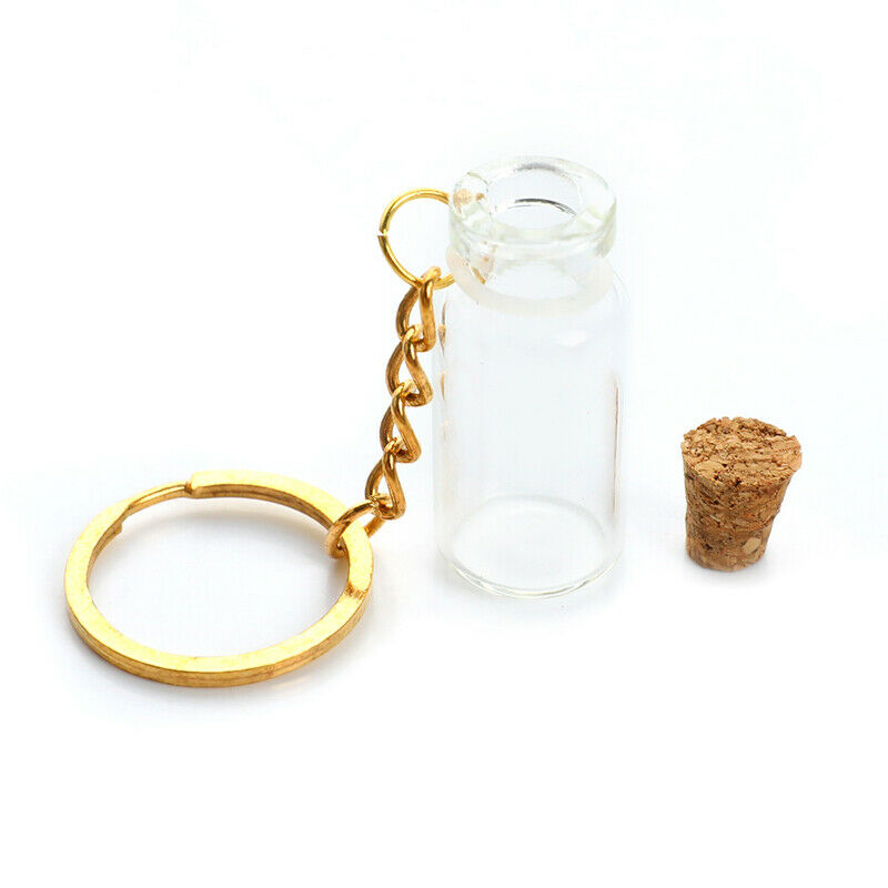 5pcs Mini Glass Bottle Vial Tube Potion Perfume Cork Jars Wish Pendant CharmFCA