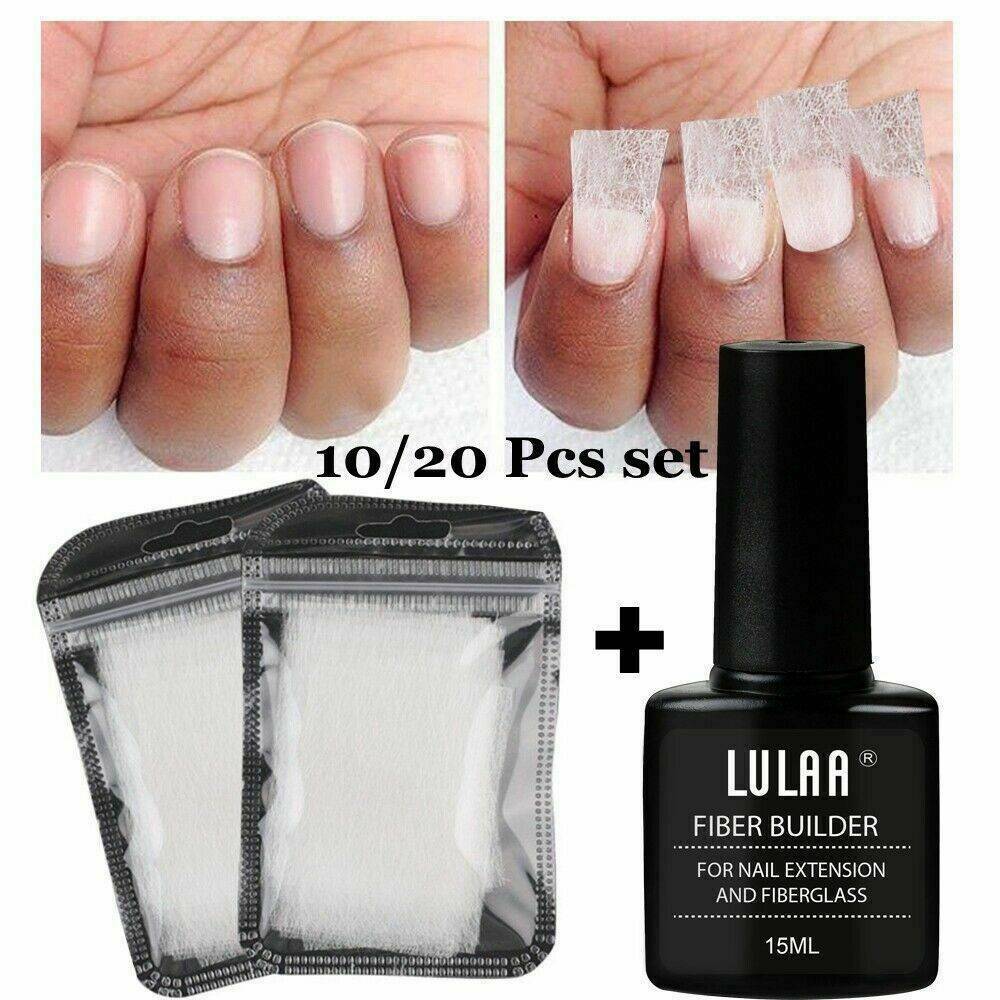 10/20pcs Nail Art Non-woven Silk Fiberglass Gel Tips Extension Fiber Kit Set UK~