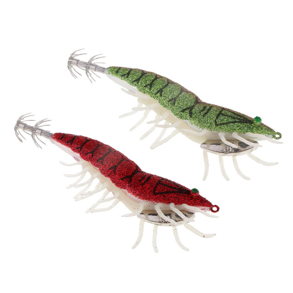 2pcs Artificial Luminous Shrimp Fishing Lures Silicone Legs Squid Lure Hooks