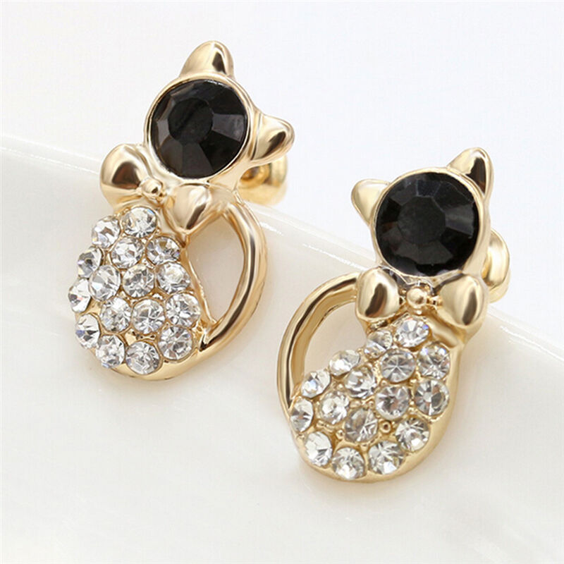 1 Pair Women Fashion Earrings Elegant Cat Crystal Rhinestone EarStudEarrin.l8