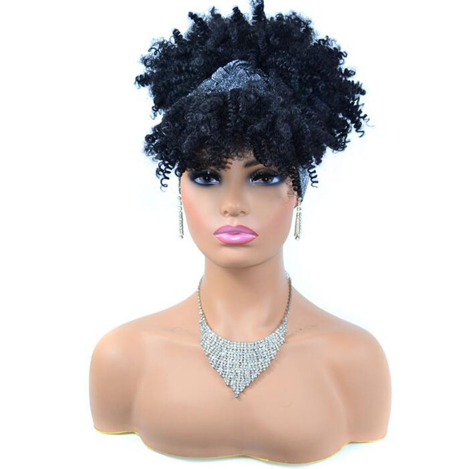 Women Girls Afro Kinky Curly Wrap Wigs Synthetic Full Curly Hair Headband Wigs