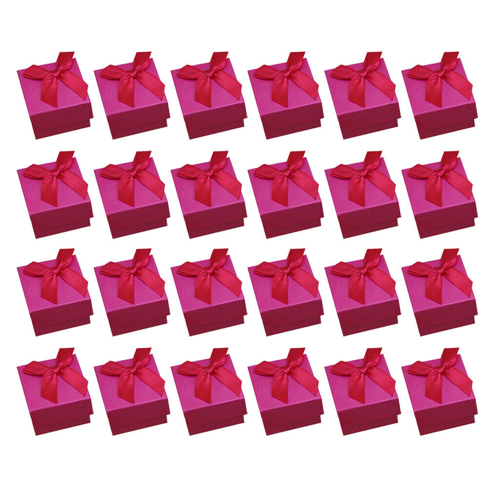24 Pack Candy Color Square Cardboard Jewelry Boxes Bowknot Wedding  Rosy